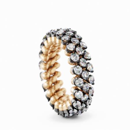 RMS 3F2 RBG WD, Ring Multisize, 3 Reihen, Rose und Schwarzgold, weiße Diamanten